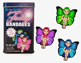 Bild av färgglada plåster med älvmotiv i livfull design