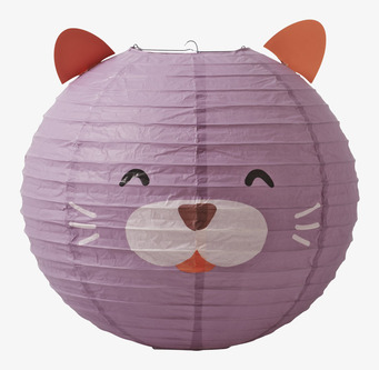 Bild av lila rislampa med kattansikte och orange öron