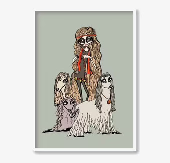 Bild av kvinna med hundar i modern designillustration