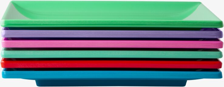 Bild av färgglada rektangulära brickor för servering