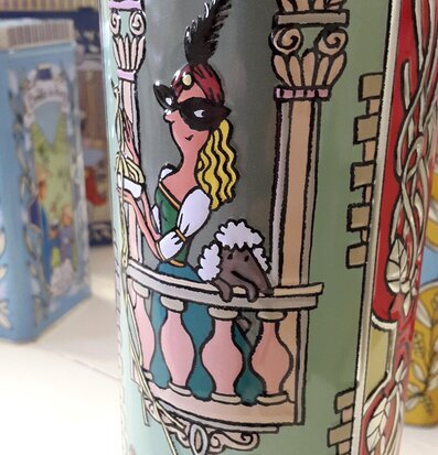 Bild av dekorativ spagettiburksdesign med italienskt tema