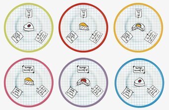 Bild av färgglada ostbrickor med charmiga illustrationer