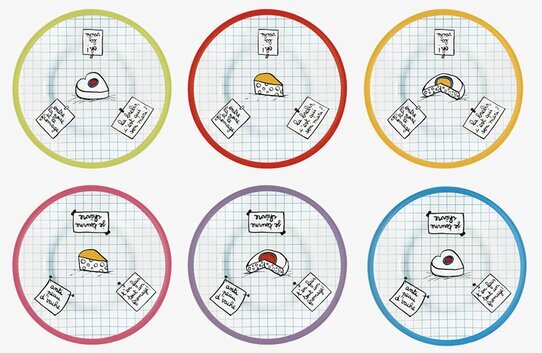 Ostbrickor/assietter från Derriére la porte med färgglada kanter