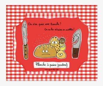 Bild av humoristisk skärbräda med röd och vit design