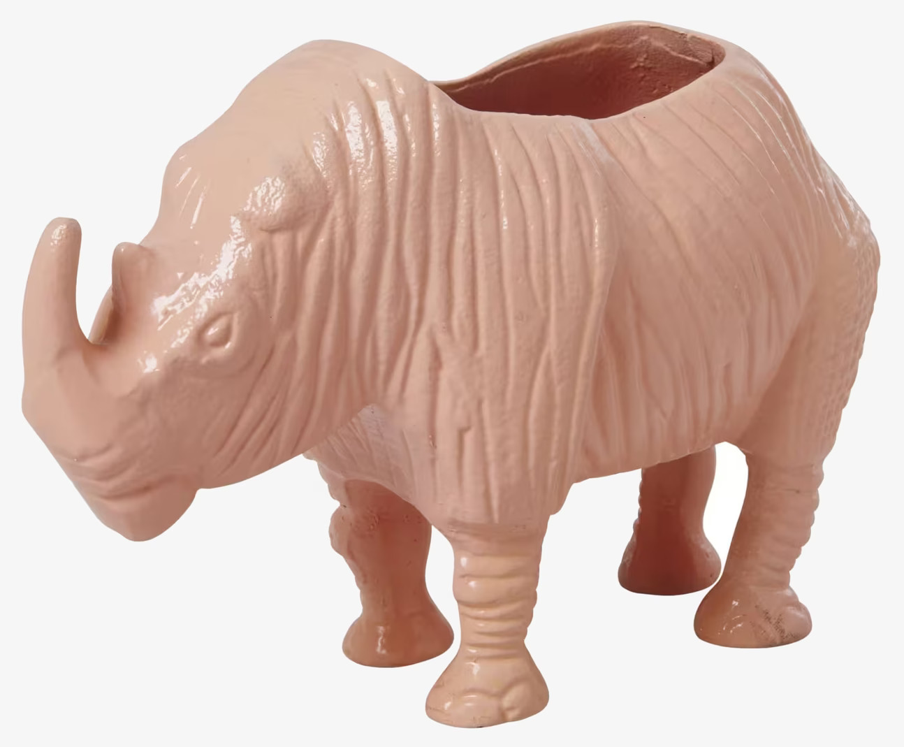 Bild av unik kruka i form av noshörning i korallfärg