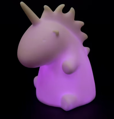 Bild av enhörningslampa med lila ljus och magisk känsla