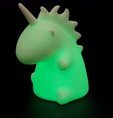 Bild av en magisk enhörning nattlampa i grönt ljus