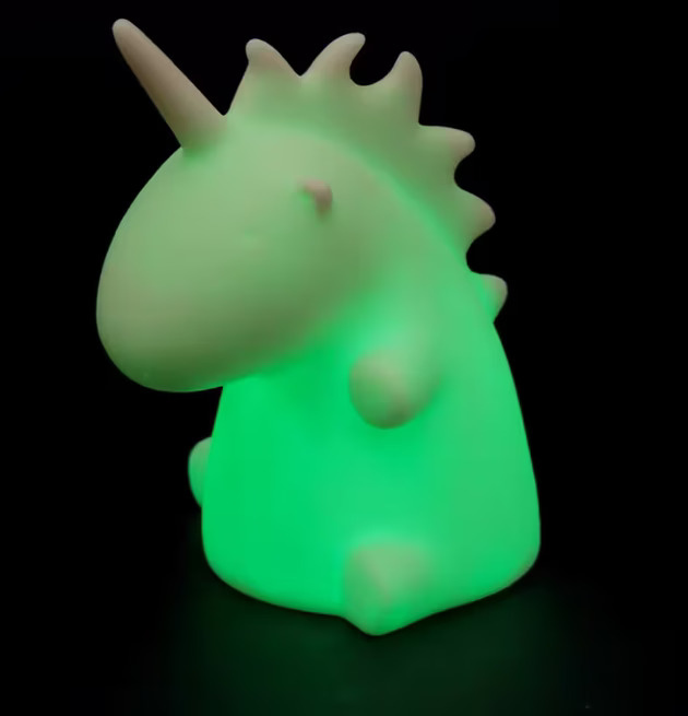 Bild av en magisk enhörning nattlampa i grönt ljus