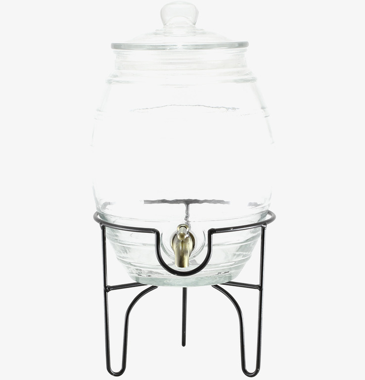 Foto av stilren glasburk med kran på elegant ställning