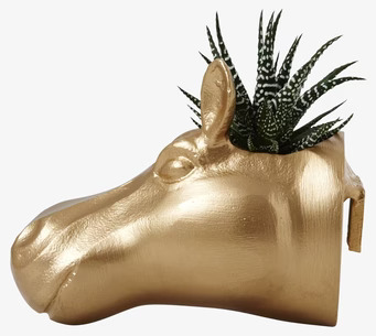 Bild: Dekorativ hängkruka som flodhästhuvud i guldfinish