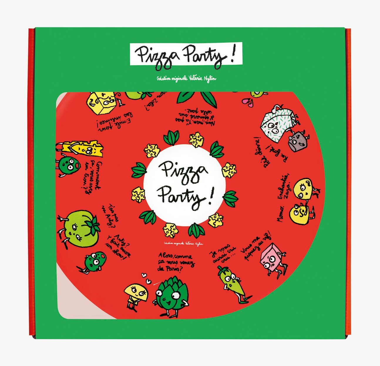 Tallrik Pizza Party från Derriére la porte, röd och färgglad