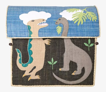 Bild av färgglad förvaringskorg med dinosauriemotiv