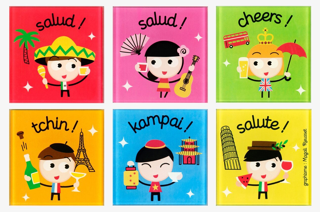 Glasunderlägg Happy Hour från Derriére la porte, färgglada