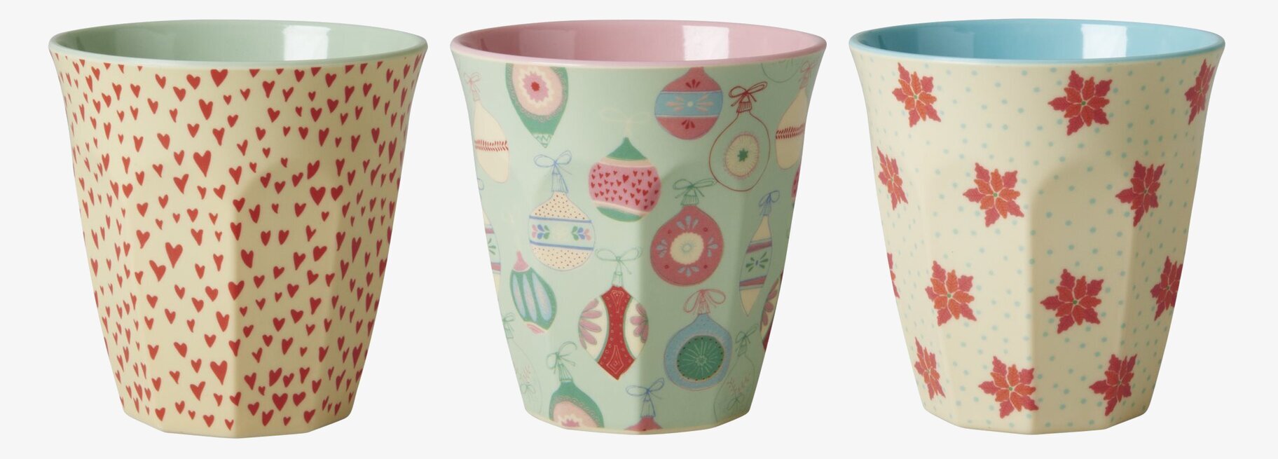 Mugg Julgranskulor från Rice med festliga, färgglada mönster