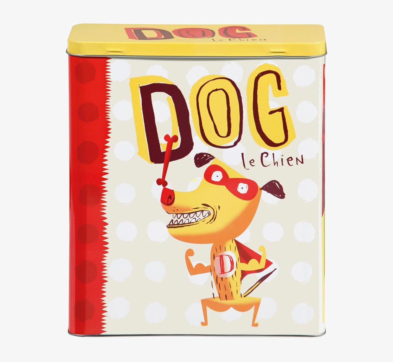 Bild av färgglad plåtburk för hundsaker med lekfull design