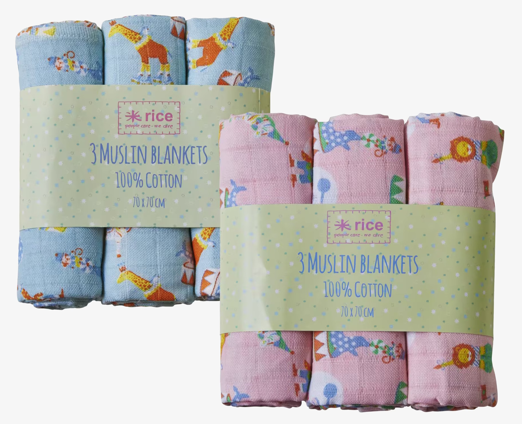 Snuttefilt Muslin 3-Pack Rosa från Rice med lekfulla mönster