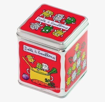 Bild av färgstark burk för buljongtärningar i köket