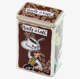 Bild av dekorativ brun plåtburk för kaffe och förvaring