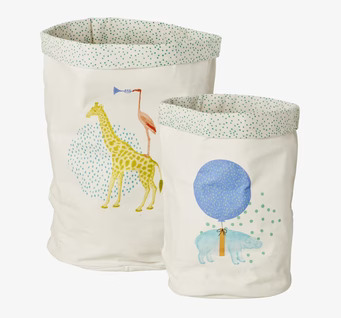 Bild av två dekorativa förvaringskorgar med djurmotiv