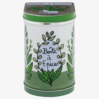 Bild av grön plåtburk med naturinspirerad design