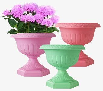 Bild av stilrena planteringsurnor i färgglada nyanser