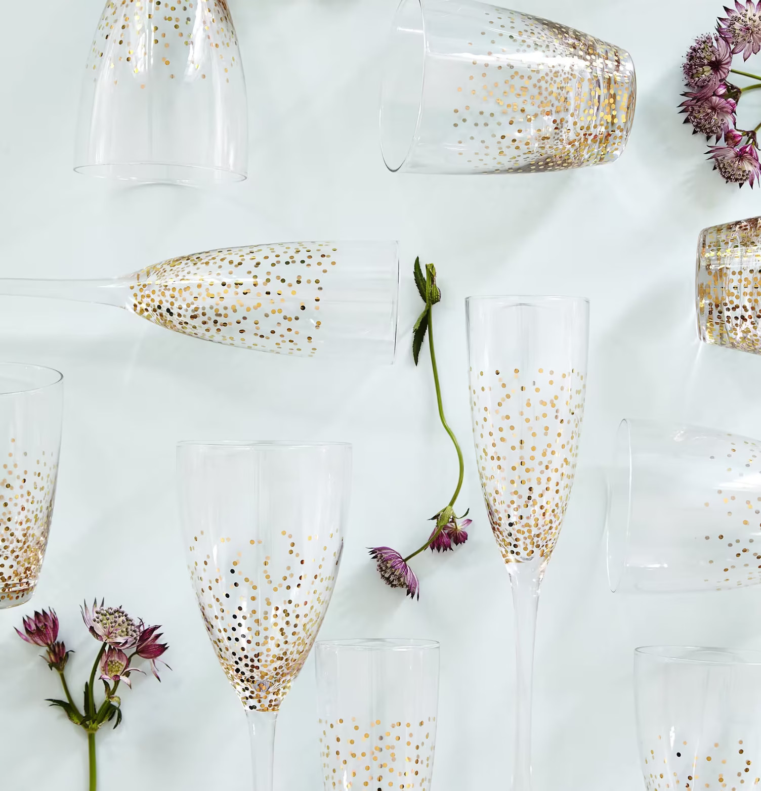 Champagneglas Gold Dots från Rice med gyllene prickar
