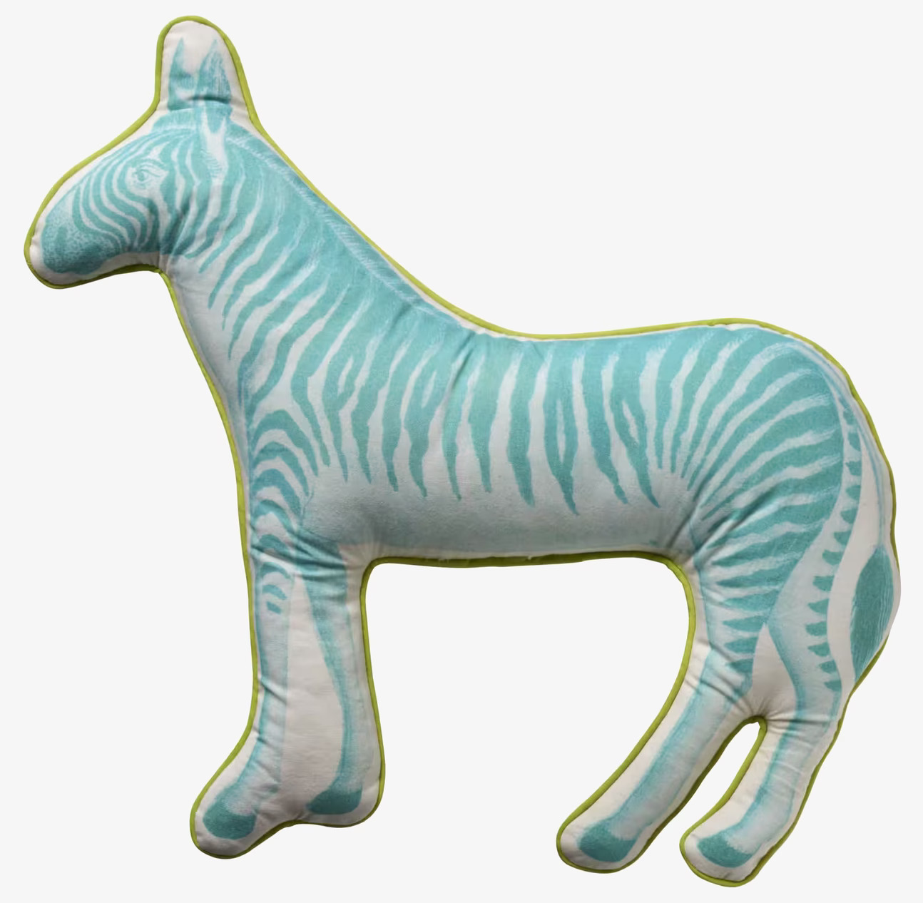 Bild av kudde med zebramönster i blå och limegrön design