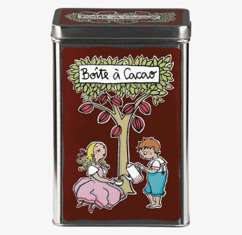 Bild av dekorativ kakaoask med charmig illustration