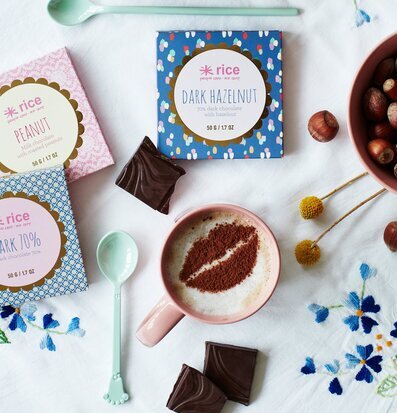 Bild av charmig scen med choklad och skummad mjölk