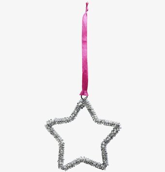 Bild av glittrande julstjärna med rosa upphängning