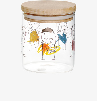 Bild av glasburk med konstnärlig och lekfull design