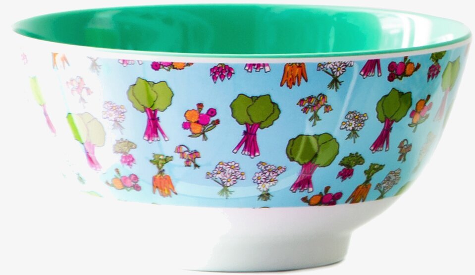 Bild av färgglad skål med rabarbermönster i melamin