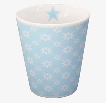Bild av mugg med babyblått blommönster och stjärna