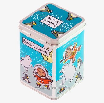 Bild av charmig plåtburk med livfull vinterdesign