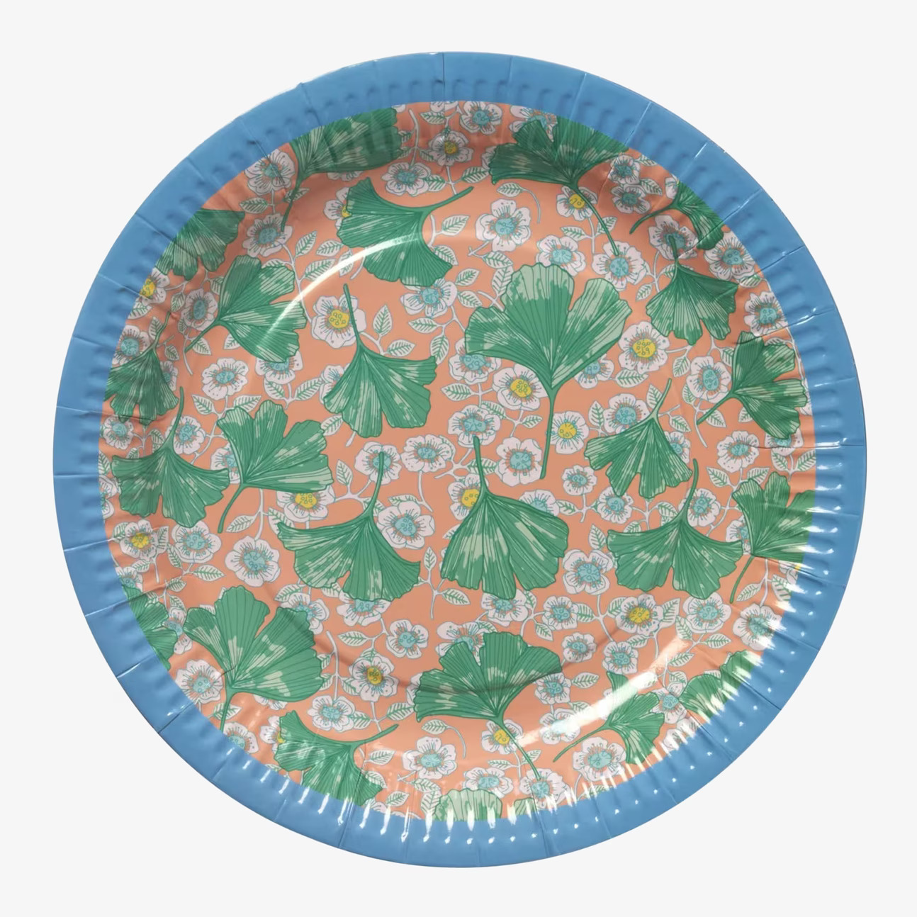 Papperstallrik Leaves & Flower Print från Rice mot vit bakgrund