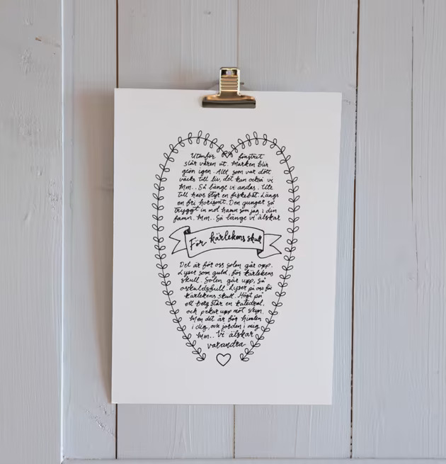 Bild av kärleksfullt tryck med hjärtformad ram och text