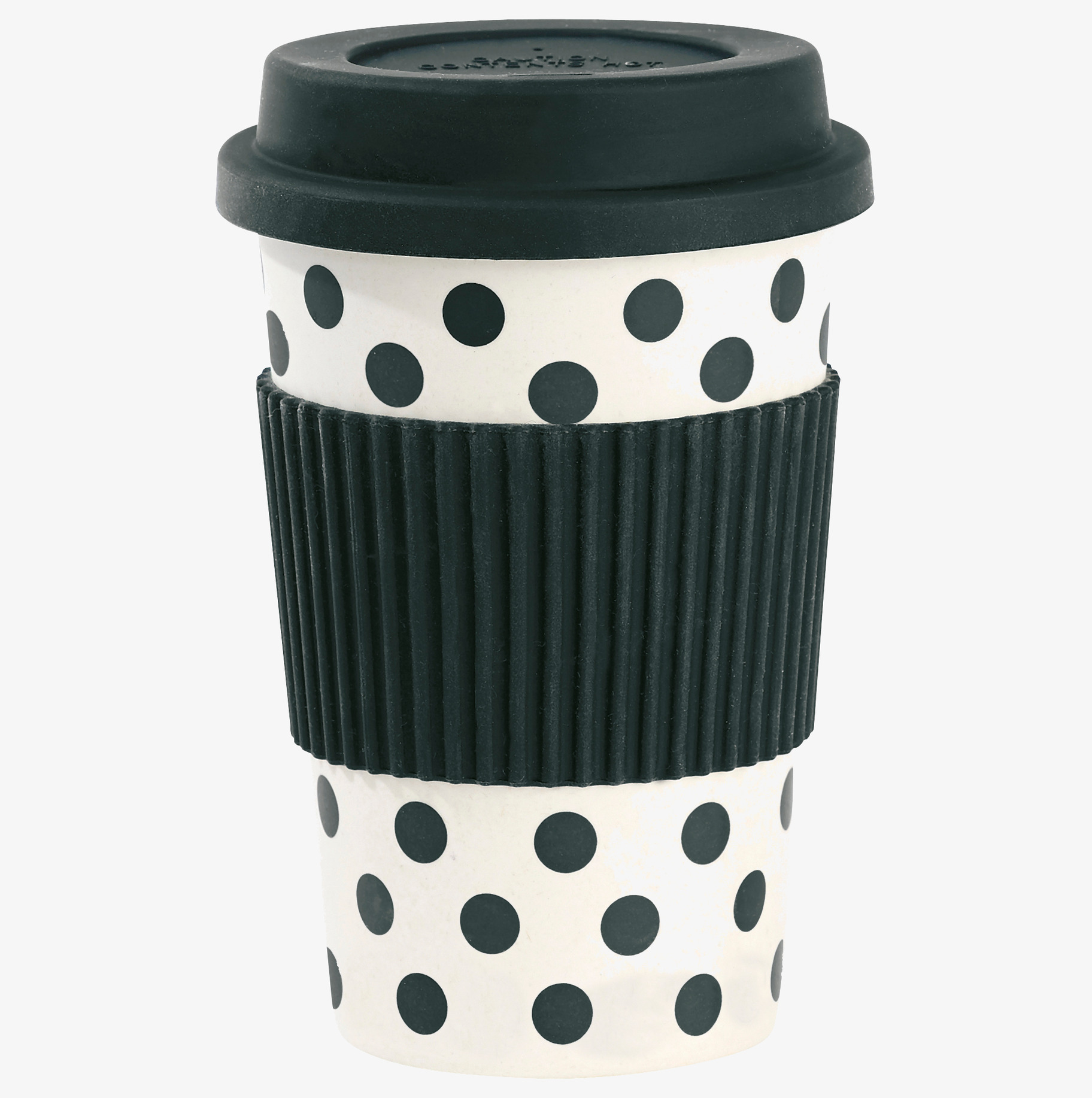 Mugg Take Away Black Dots från Miss Etoile med svart lock