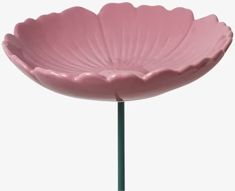 Foto av fågelbad i keramik med rosa och gröna toner