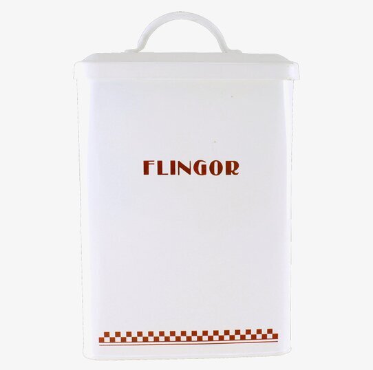 Bild av retroinspirerad plåtburk i röd och vit design