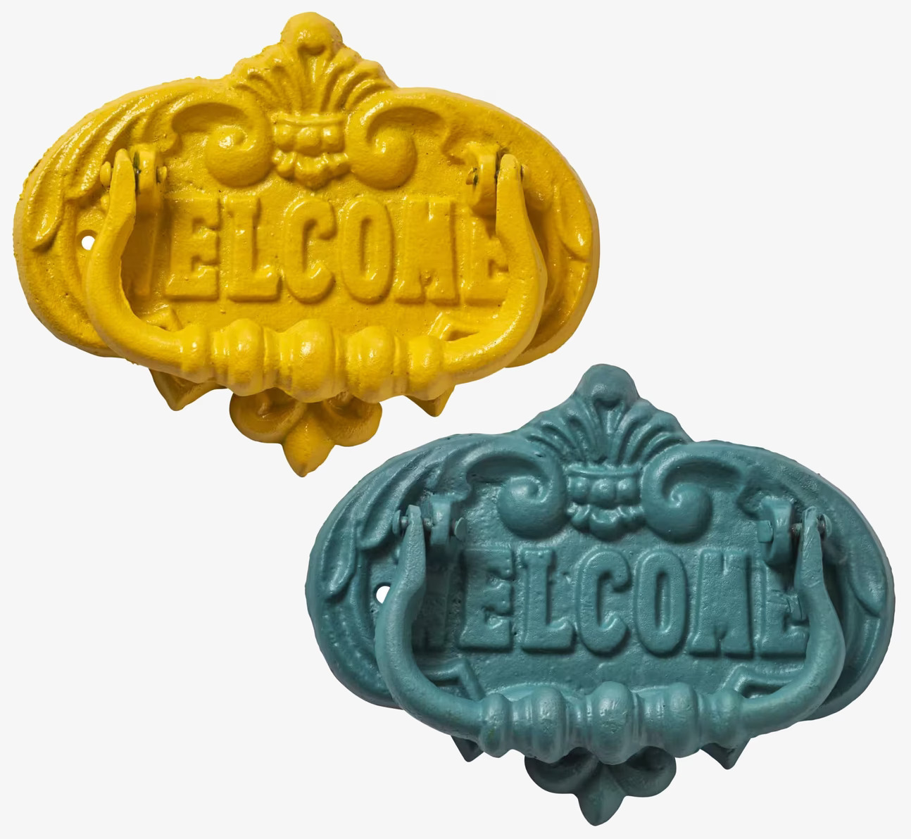 Bild av färgglada dörrknackare med välkomstmeddelande