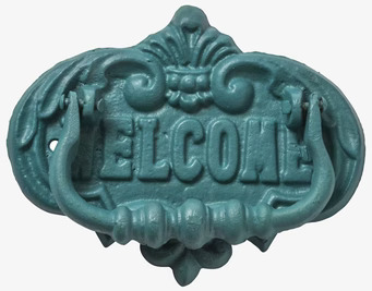 Foto av dekorativ dörrknackare i grön och blå nyans