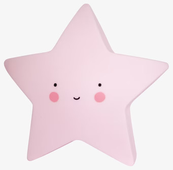 Bild av ljusrosa stjärna med ansikte och rosa kinder