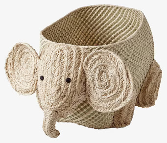 Foto av unik elefantformad förvaringskorg i naturmaterial