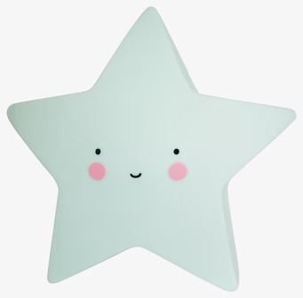 Bild av en stjärnformad nattlampa i mintgrön färg