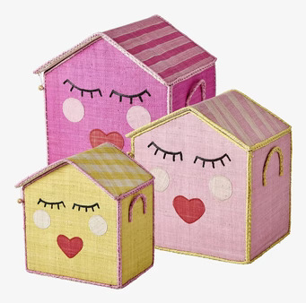 Bild av kreativa och lekfulla husformade förvaringskorgar