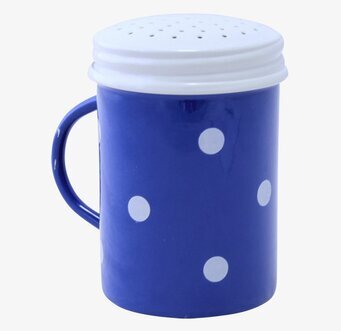 Bild av charmig sockerströare med blått och vitt mönster